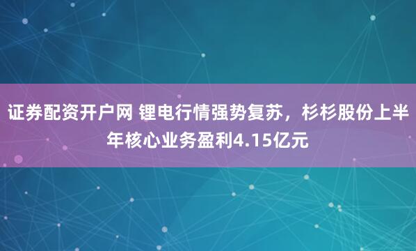 证券配资开户网 锂电行情强势复苏，杉杉股份上半年核心业务盈利4.15亿元